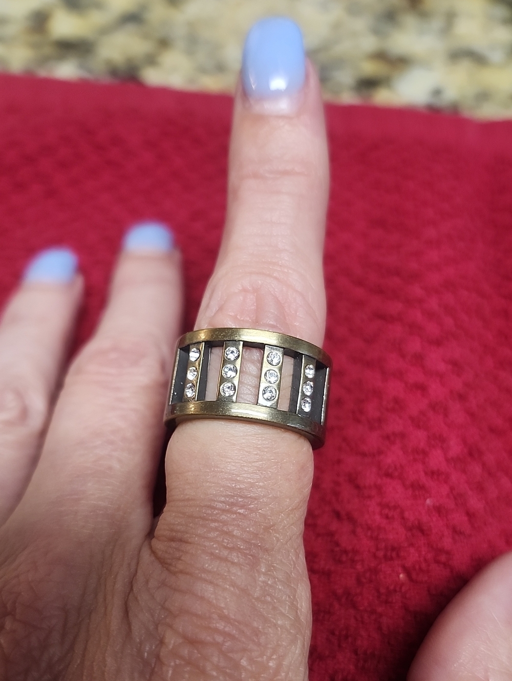 Dyrberg Kern Vintage-Style Bronze/gold W/ Crystals Tone Wide Band Ring